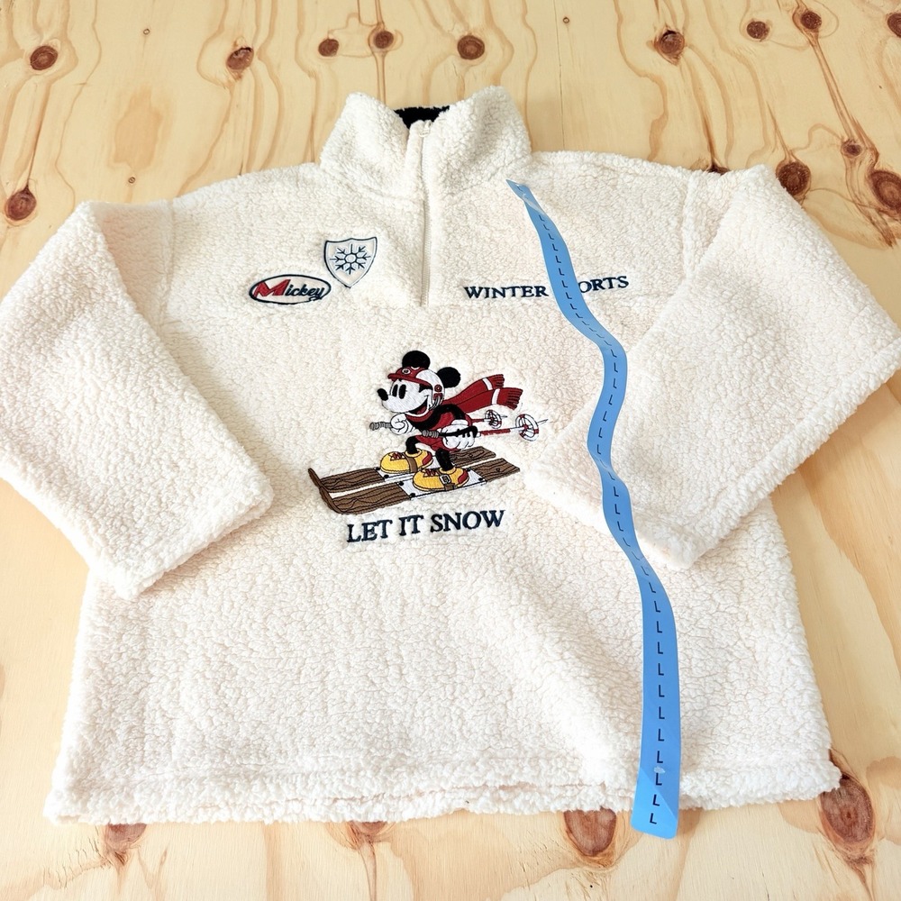 Disney Jacket Womens Large White Sherpa Fleece Pullover 1/4 Zip Mickey Mouse Ski